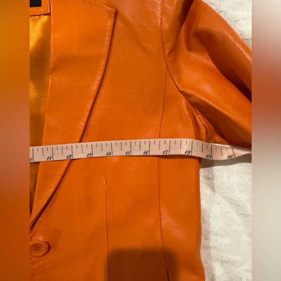 Colebrook orange leather jacket single button Y2K blazer - Picture 9 of 10